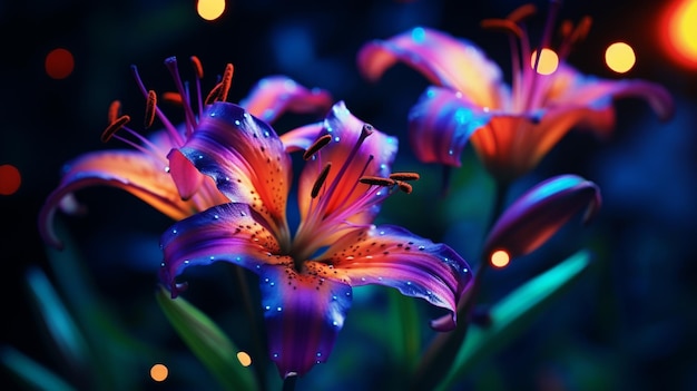 Flor de lirio de día Imagen generada por la IA de color neón realista