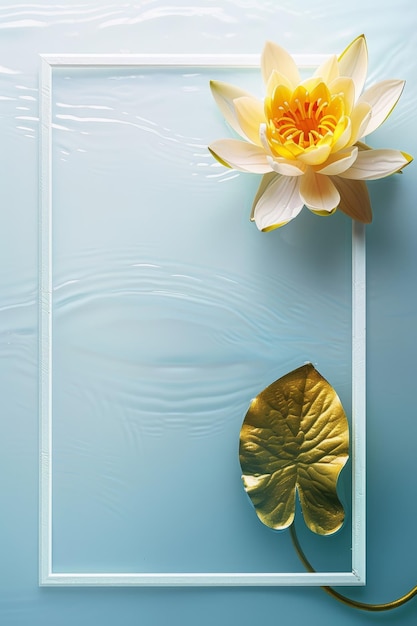 La flor de loto blanca en el marco en el agua tranquila