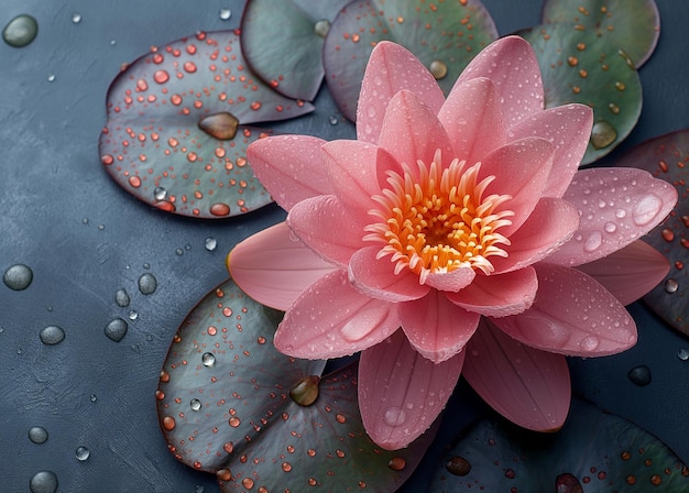 Flor de loto con hojas en el estanque Vista superior plana de fondo natural