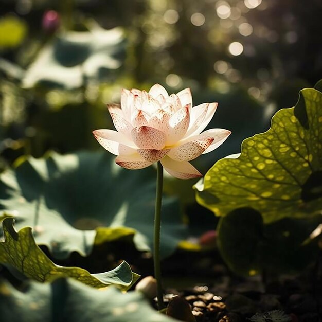 Una flor de loto en el jardín del lago.