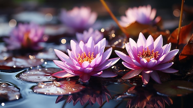Foto flor de loto púrpura en el retrato del estanque