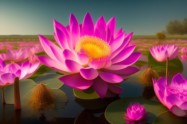 Una flor de loto rosa en el agua