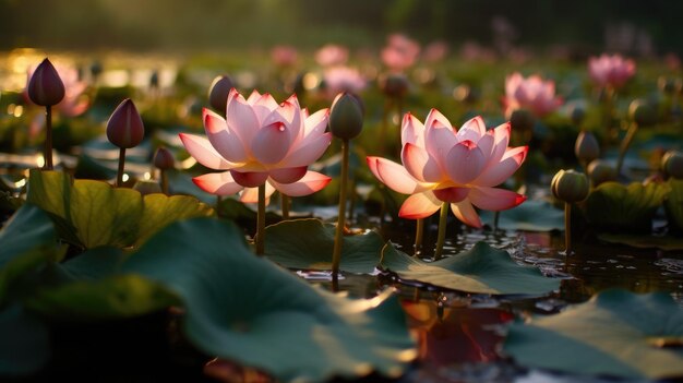 La flor de loto rosa en el agua