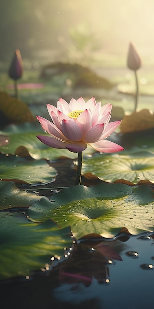 Una flor de loto rosa en un estanque