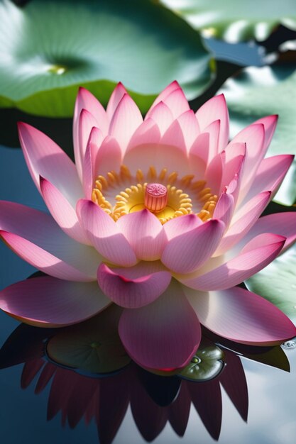 Foto una flor de loto rosa flotando en el agua