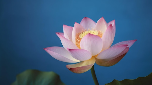 Una flor de loto rosa con un fondo azul.