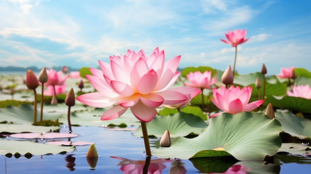 la flor de loto rosa en el lago