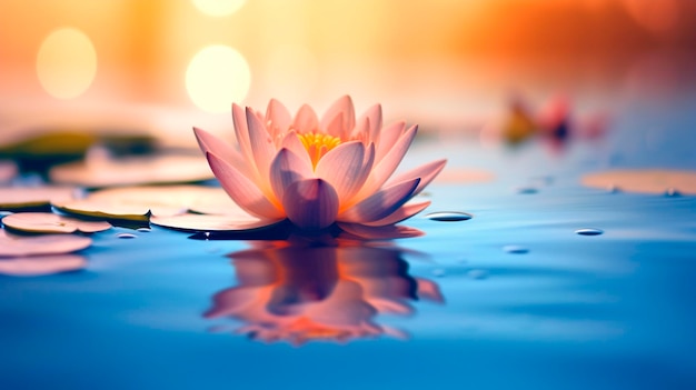 Flor de loto zen sobre meditación acuática y concepto de espiritualidad IA generativa