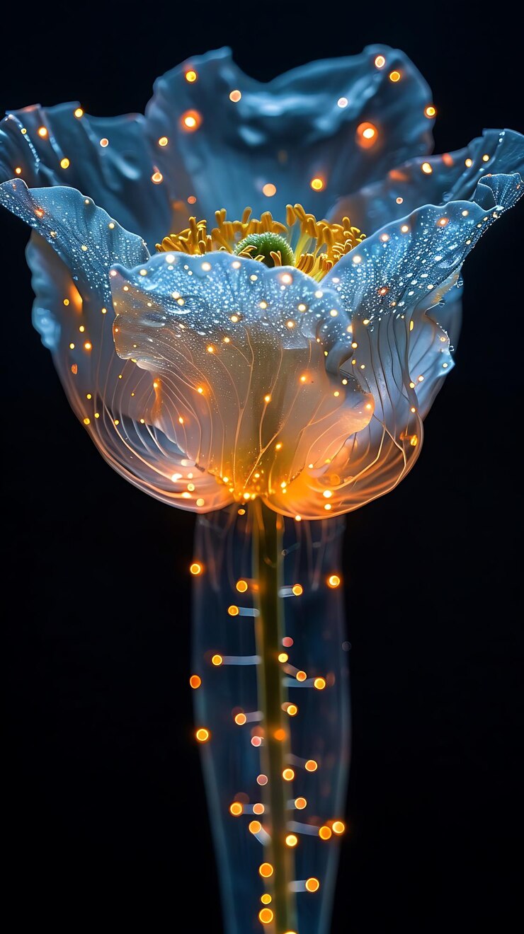 Foto una flor con la luz encendida