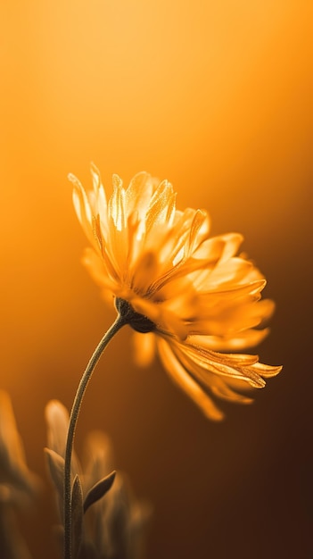 Una flor en una maceta con fondo amarillo.