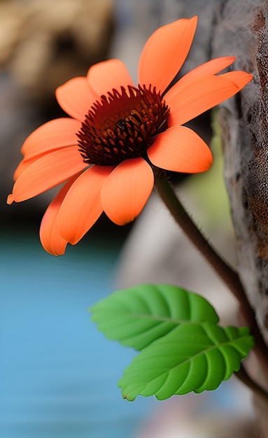 Una flor en una maceta con una hoja verde.