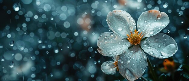 Flor en las macro gotas de lluvia