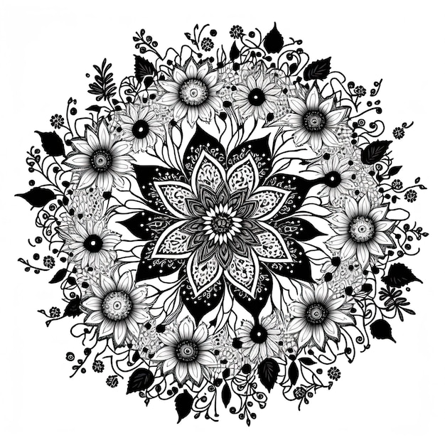 Flor Mandala esquema ilustración para colorear página de libro Tarjeta para colorear para niños y adultos AI generativa