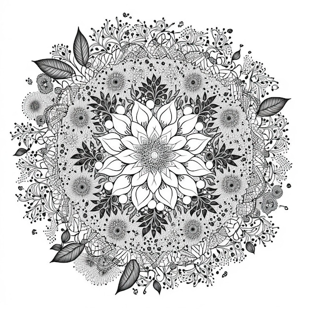 Flor Mandala esquema ilustración para colorear página de libro Tarjeta para colorear para niños y adultos AI generativa