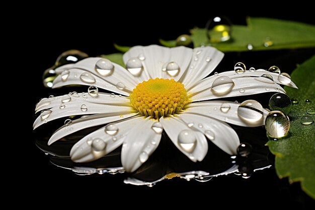 Foto flor de margarita con una imagen borrosa de una pareja enamorada