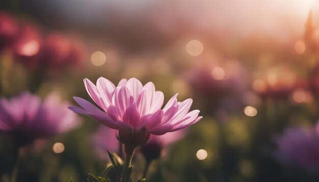 Foto flor de margarita rosa en el jardín con luz solar y bokeh