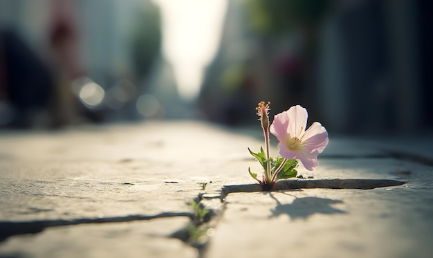 Una flor en medio de un camino