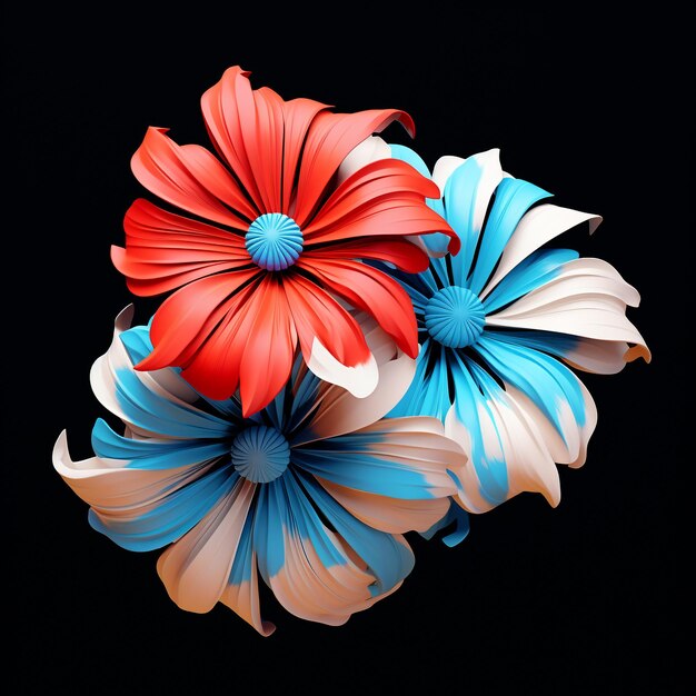Flor minimalista abstracta estilo dibujos animados de visión doble 3D en abstracción creativa