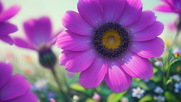 Una flor morada con un centro amarillo.