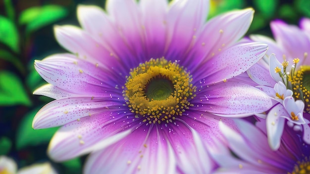 Una flor morada con un centro amarillo.