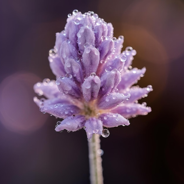 Foto una flor morada con gotas de agua