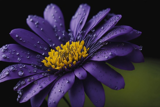 Una flor morada con gotas de agua