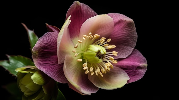 Una flor morada con una gran flor en el centro.