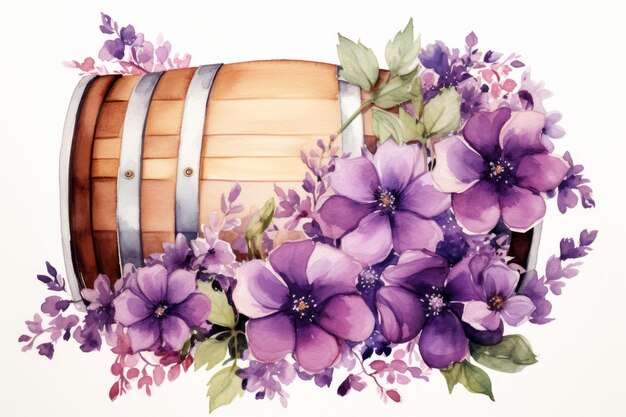 Flor morada vintage barril césped pintura de jardín generar Ai
