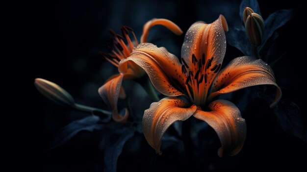 flor de naranja en el fondo de pantalla oscuro