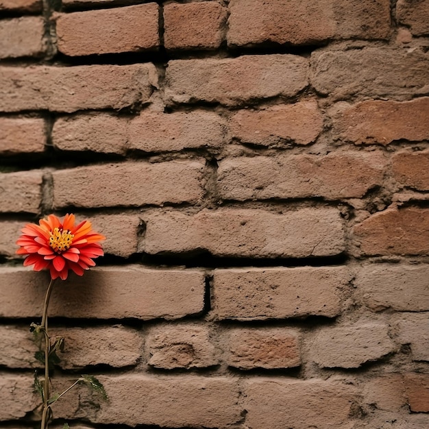 Una flor de naranja en una pared de ladrillos