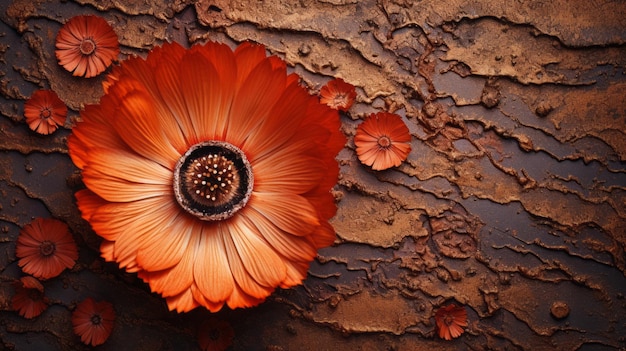 La flor de naranja viva erosionó las superficies y los elementos surrealistas