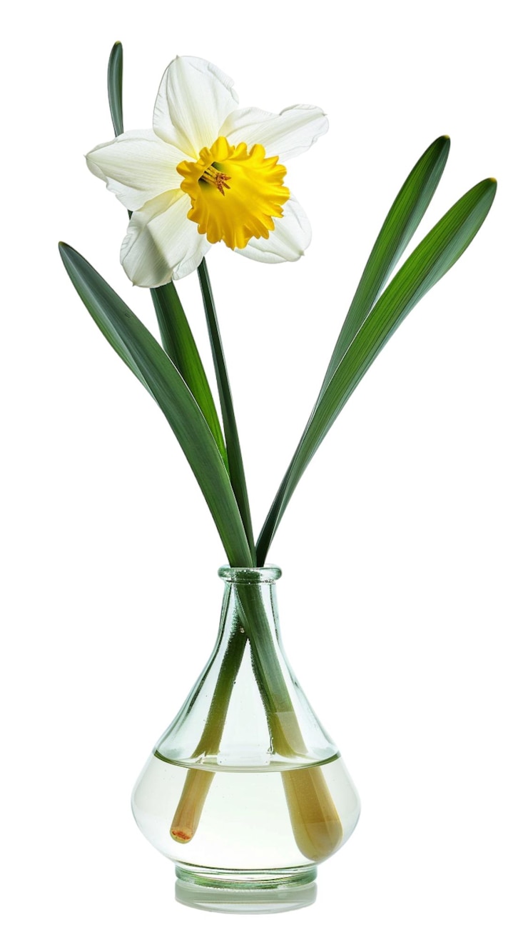 Foto flor de narcisos con hojas y tallo