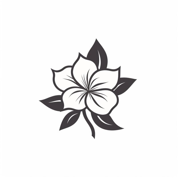 Foto una flor negra y blanca con hojas en un fondo blanco generativo ai