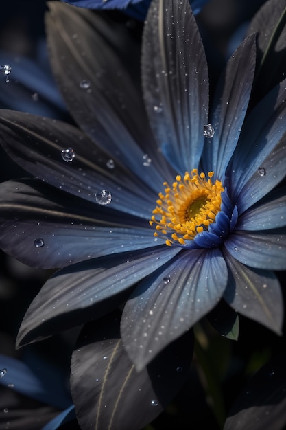 Una flor negra con un centro amarillo.