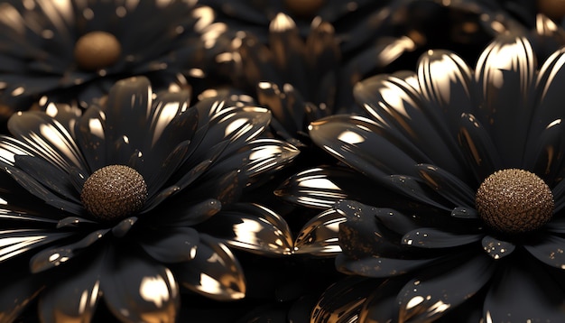 Una flor negra está rodeada de flores negras.