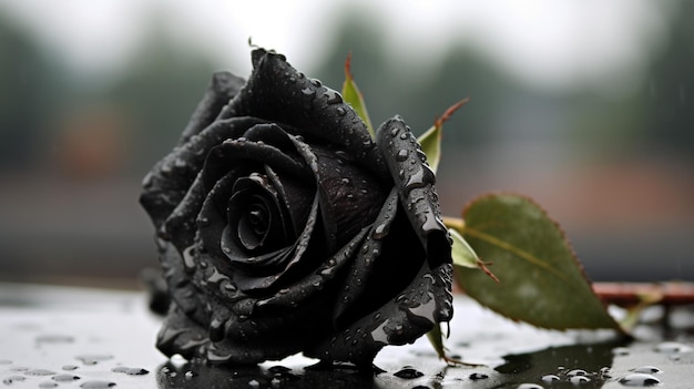 Foto flor negra realista en luto de día lluvioso