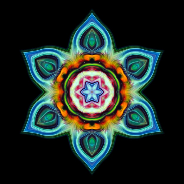 Flor de neón de color abstracto sobre un fondo negro El elemento para el diseño es una flor luminosa