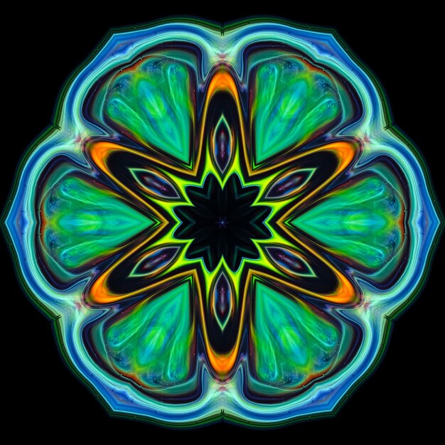 Flor de neón de color abstracto sobre un fondo negro El elemento para el diseño es una flor luminosa