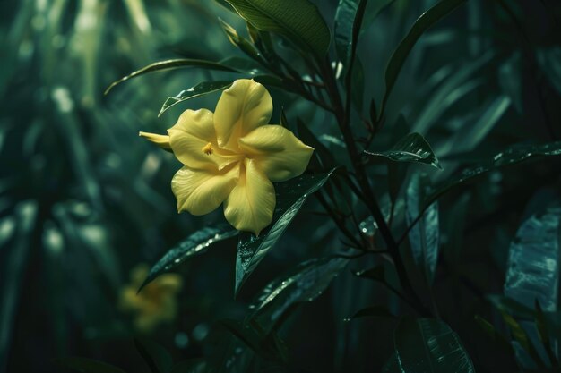 Foto una flor de oleandra amarilla en el tema oscuro de 2024