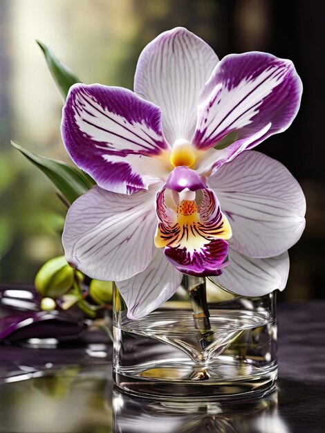 Flor de orquídea en una olla en el alféizar de la ventana