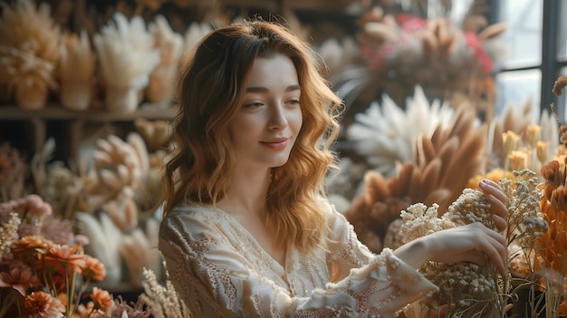 La flor de la pampa y las flores secas en un arreglo elegante y rústico