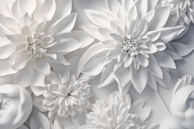 Una flor de papel blanco está sobre un fondo blanco.