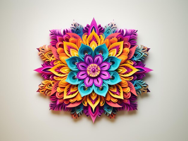 Foto flor de papel de colores brillantes en una pared blanca generativa ai
