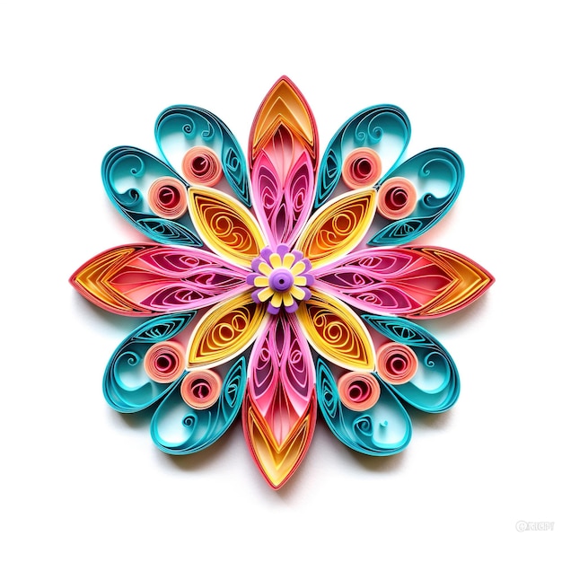 Una flor de papel de colores sobre una superficie blanca Imagen generativa de IA