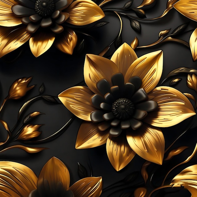 Flor papel de parede textura dourada e preto