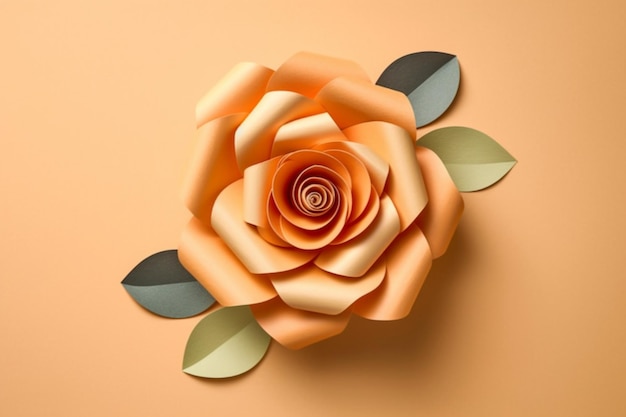Flor de papel rosado colorido en fondo naranja claro IA generativa