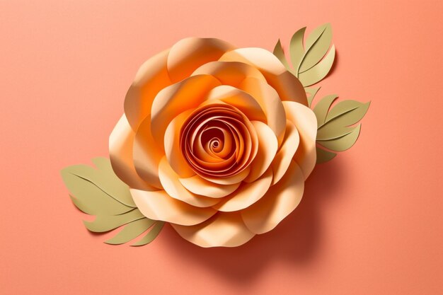 Flor de papel rosado colorido en fondo naranja claro IA generativa