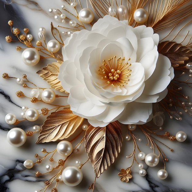 Flor con perlas de mármol de fondo