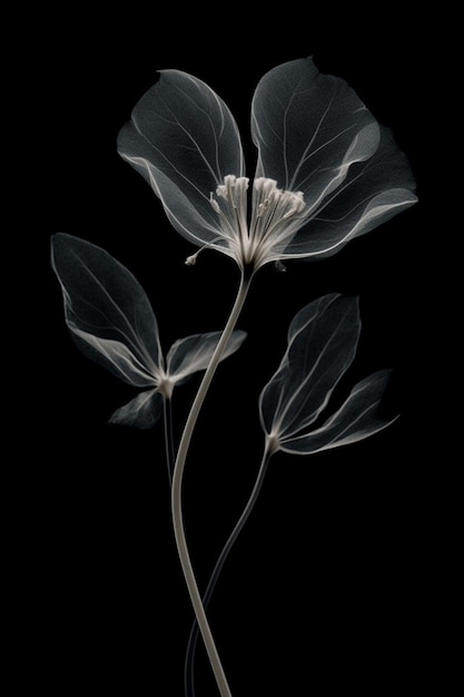 Una flor con pétalos blancos y hojas que dicen "en ella".