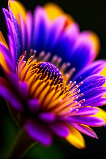 Foto una flor con pétalos morados y amarillos que parecen una flor.